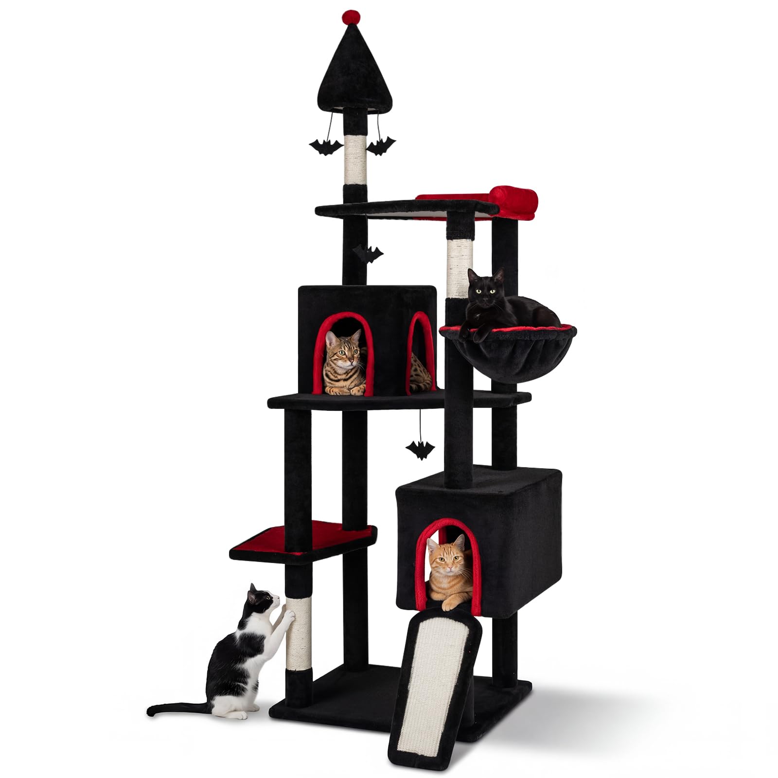 Tangkula 75" Tall Halloween Cat Tower with Sisal Scratching Posts & Ramp